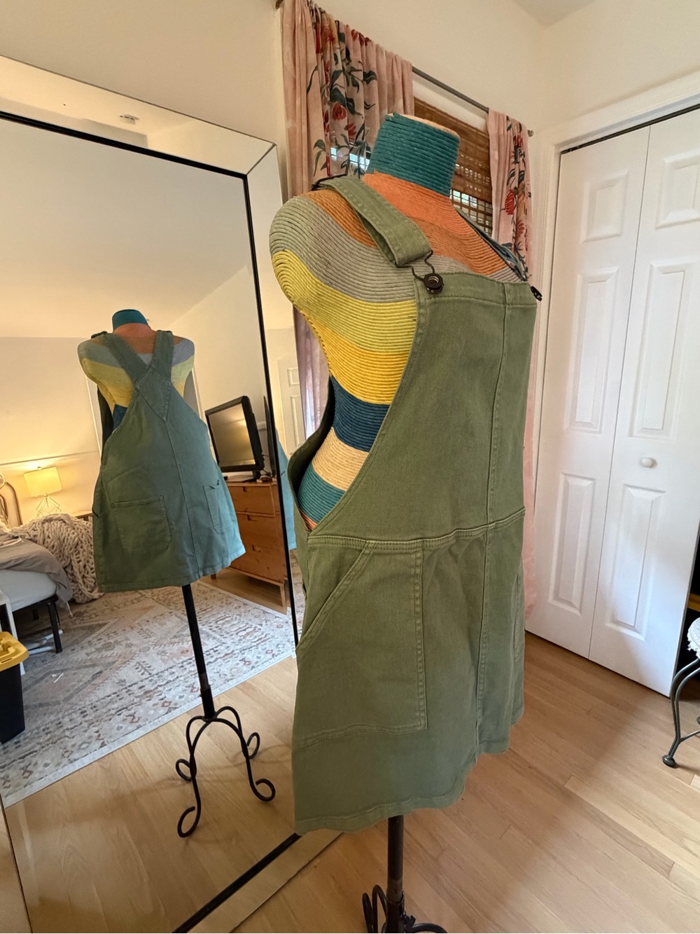 Others Follow Olive Green Utility Pinafore Mini Dress